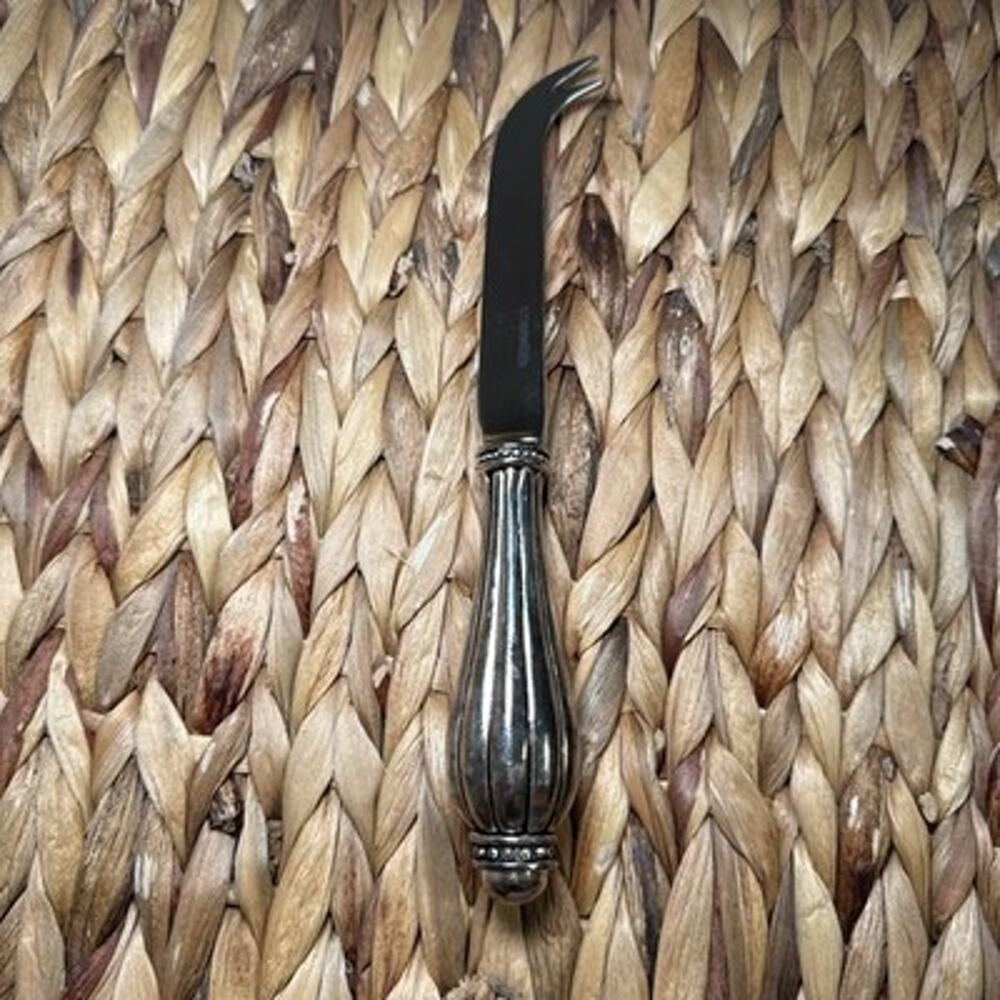 Godinger Silverplate Cheese Knife 8” Ornate Beaded Handle Stainless Blade Vtg